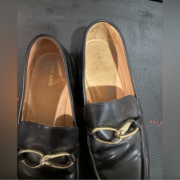 Frame Black Leather Loafers with Gold Horsebit Detail - Picture 2 of 5